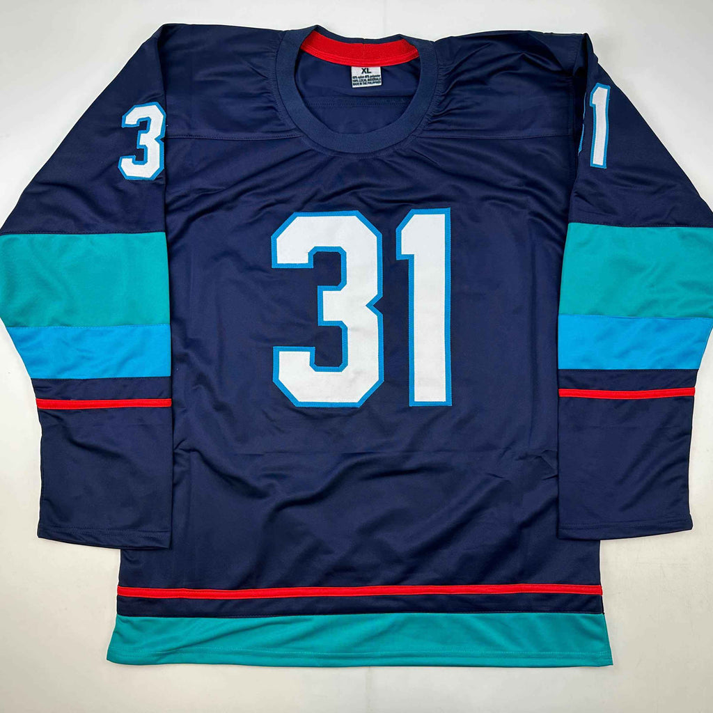 Autographed/Signed Philipp Grubauer Seattle Blue Hockey Jersey JSA COA