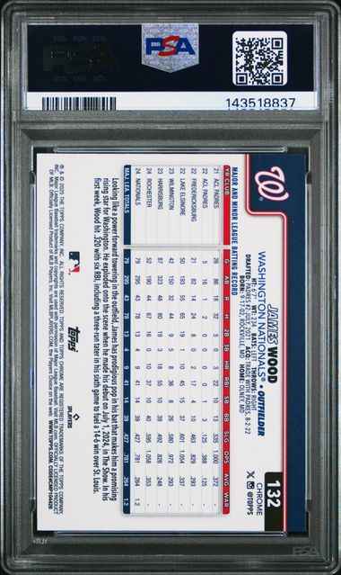 Graded 2025 Topps Chrome Sapphire James Wood #132 Rookie RC Baseball Card PSA 10 Gem Mint
