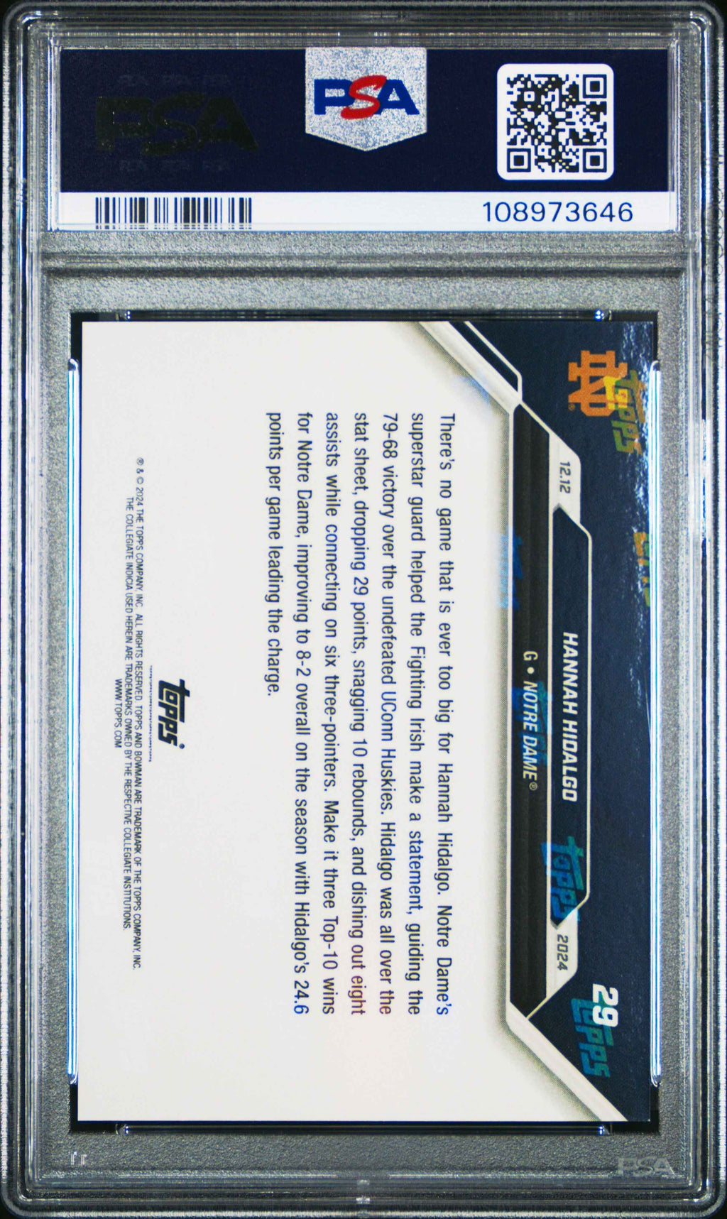 Graded 2024 Topps Bowman U Now Hannah Hidalgo #29 Purple /25 Rookie RC Basketball Card PSA 10 Gem Mint