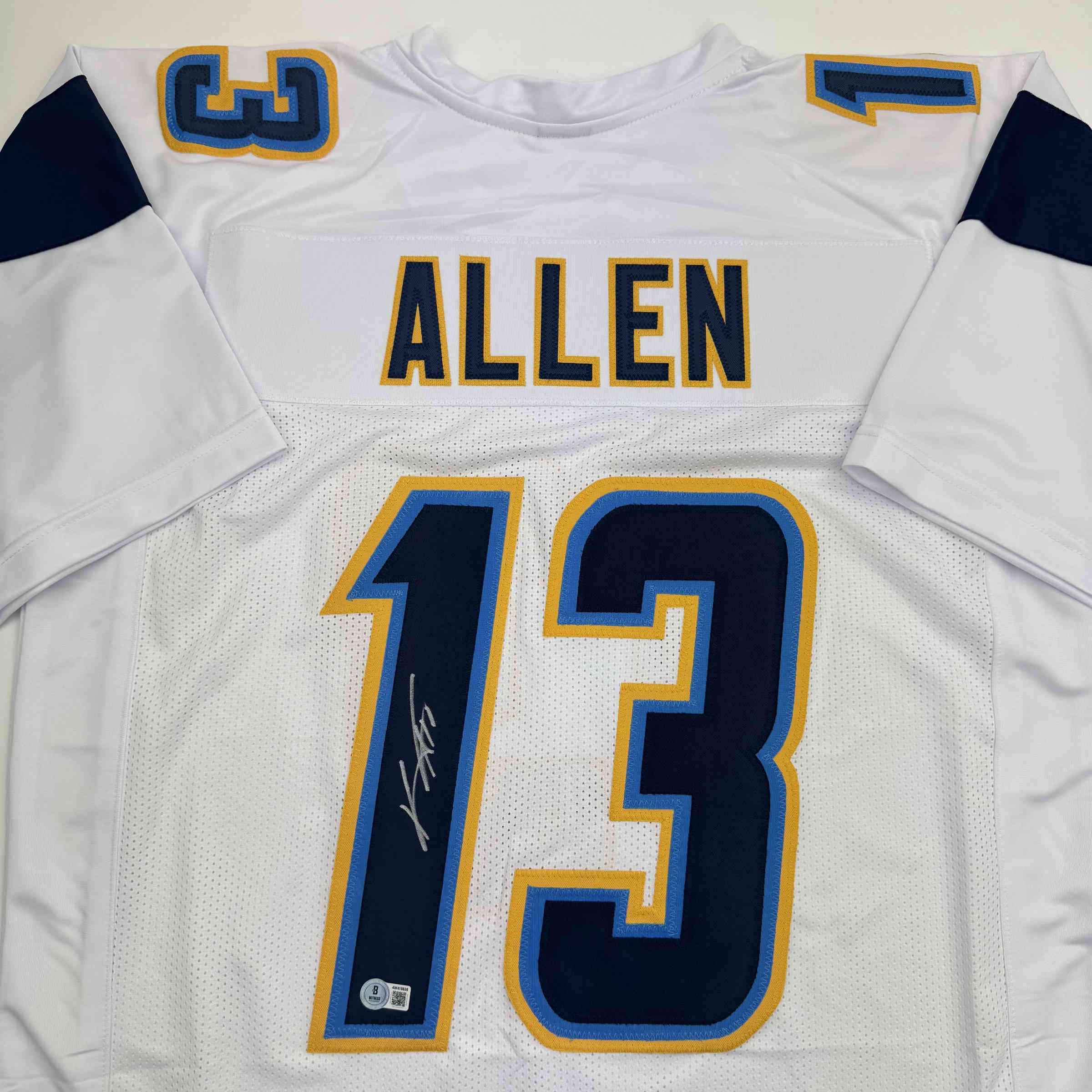 Autographed/Signed Keenan Allen Los Angeles LA White Football Jersey Beckett BAS COA