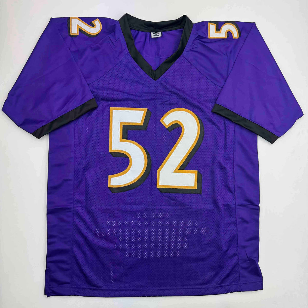 Autographed/Signed Ray Lewis Baltimore Purple Stat Football Jersey Beckett BAS COA
