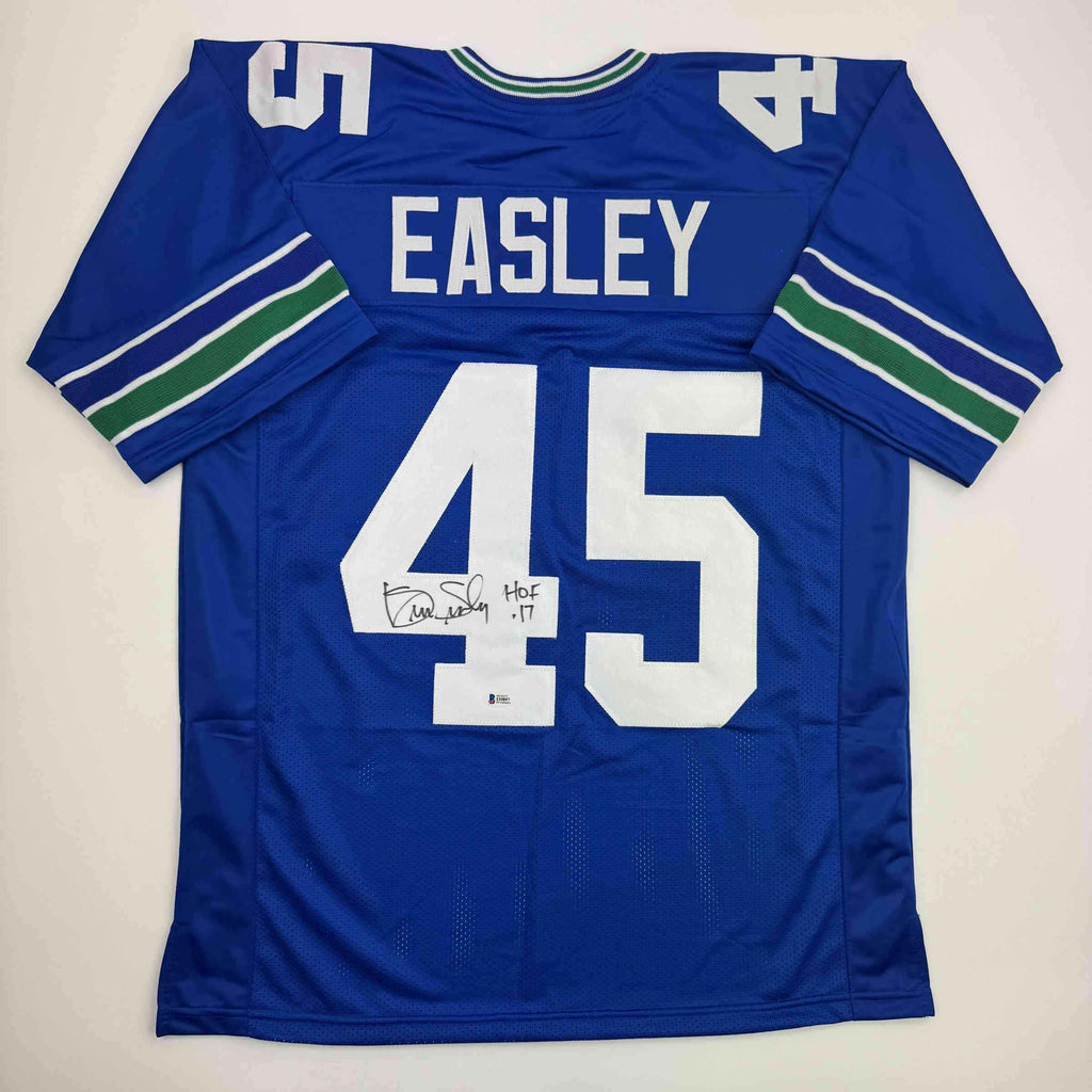 Autographed/Signed Kenny Easley HOF 17 Seattle Blue Football Jersey JSA COA