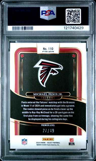 Graded 2024 Panini Select Michael Penix Jr #110 /49 Red Disco Rookie RC Football Card PSA 10 Gem Mint