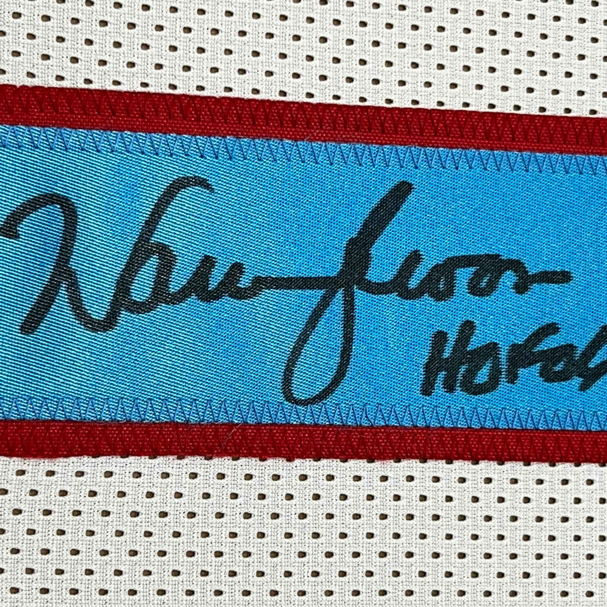 Framed Autographed/Signed Warren Moon 35x39 HOF 06 Houston White Football Jersey JSA COA