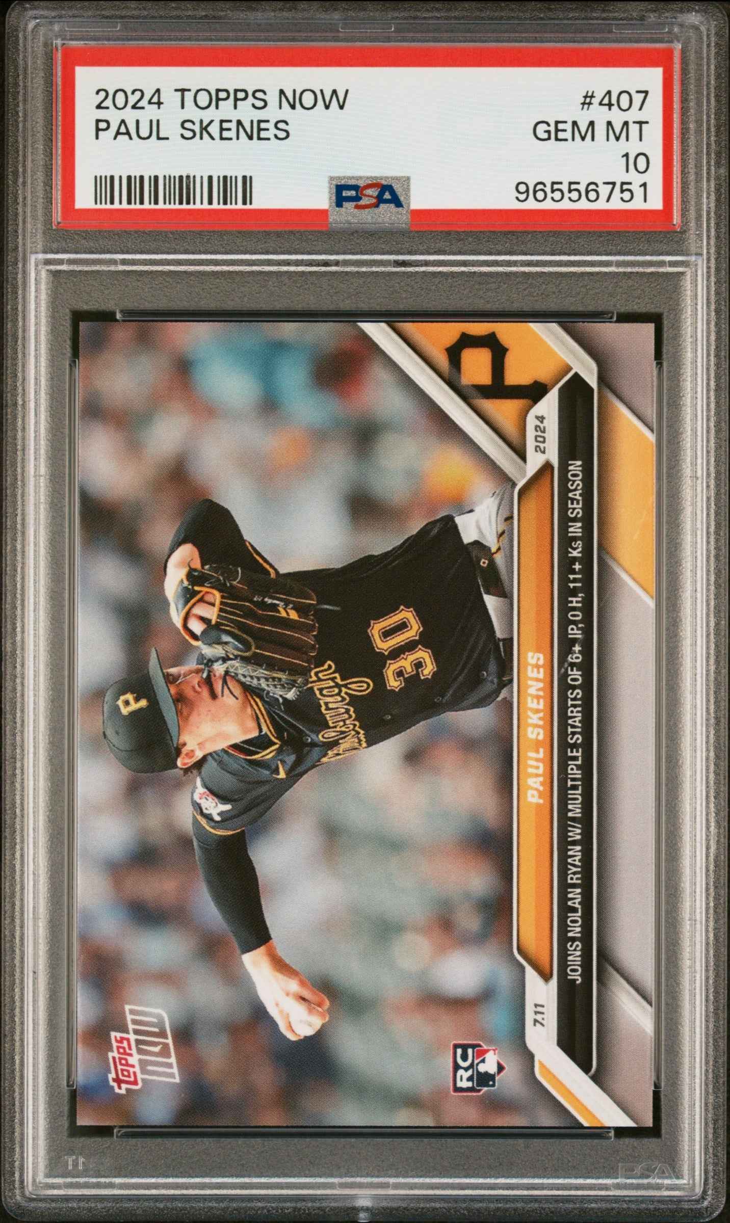 Graded 2024 Topps Now Paul Skenes #407 Rookie RC Baseball Card PSA 10 Gem Mint