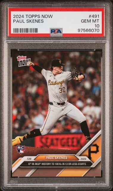 Graded 2024 Topps Now Paul Skenes #491 Rookie RC Baseball Card PSA 10 Gem Mint