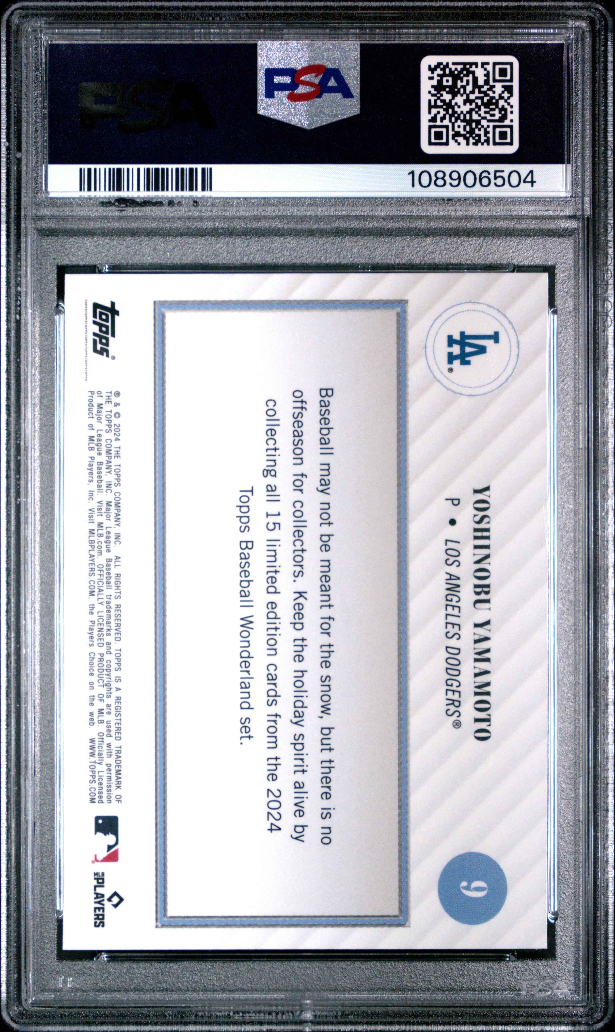Graded 2024 Topps Wonderland Yoshinobu Yamamoto #9 Rookie RC Baseball Card PSA 9 Mint