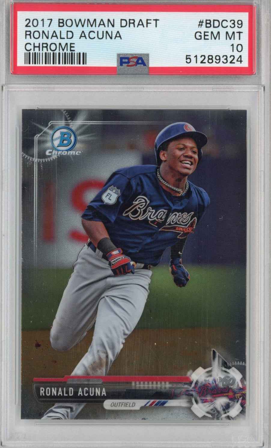Graded 2017 Bowman Draft Chrome Ronald Acuna Jr. #BDC39 Rookie RC Baseball Card PSA 10 Gem Mint