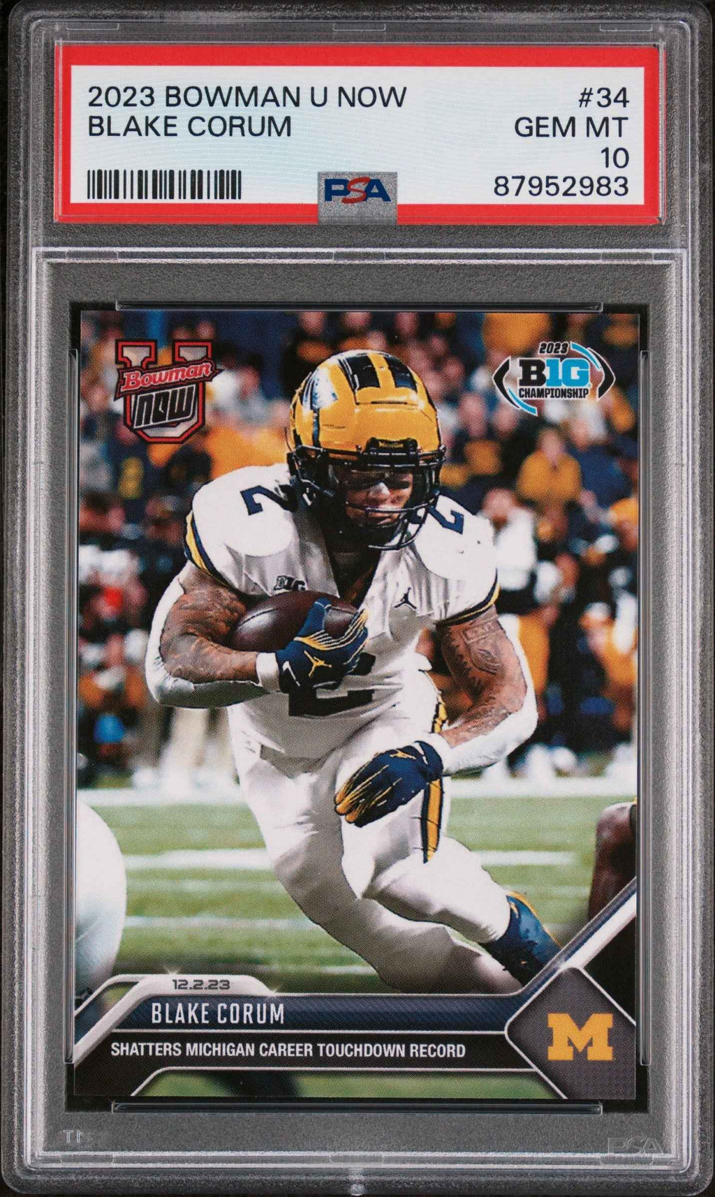 Graded 2023 Topps Bowman U Now Blake Corum #34 Rookie RC Football Card PSA 10 Gem Mint