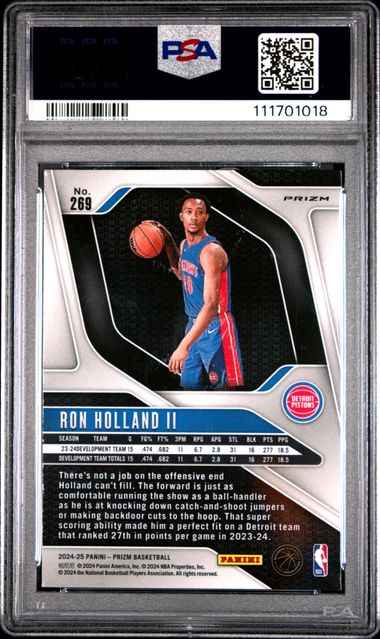 Graded 2024 Panini Prizm Ron Holland II #269 Pink Ice Rookie RC Basketball Card PSA 10 Gem Mint