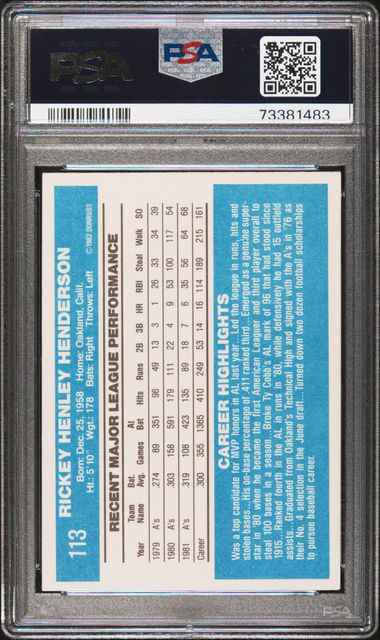 Graded 1982 Donruss Rickey Henderson #113 Baseball Card PSA 5 EX