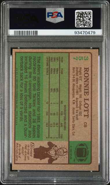 Graded 1984 Topps Ronnie Lott #357 Football Card PSA 6 EX-MT