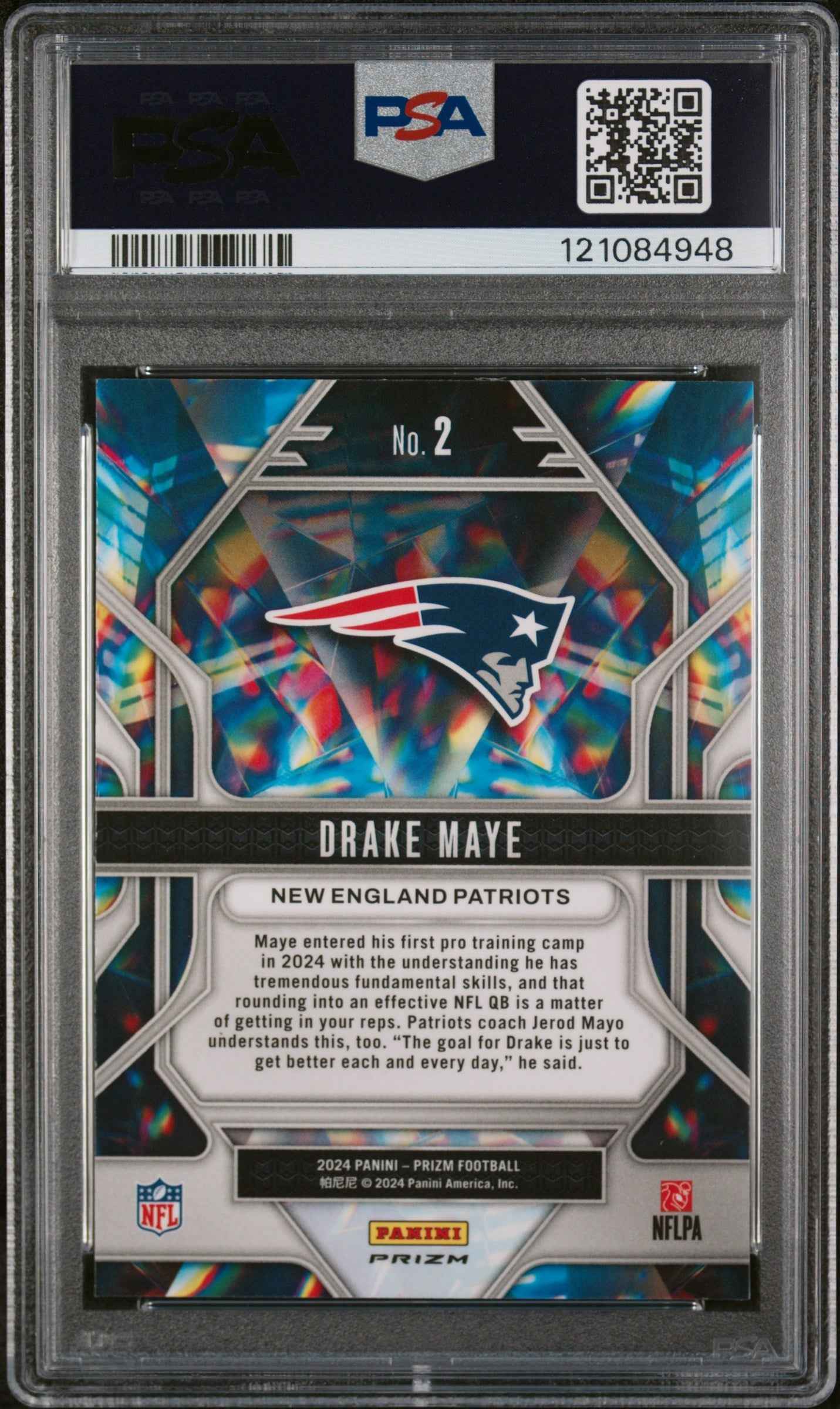 Graded 2024 Panini Prizm Drake Maye #2 Prizmatic Green Wave Rookie RC Football Card PSA 10 Gem Mint