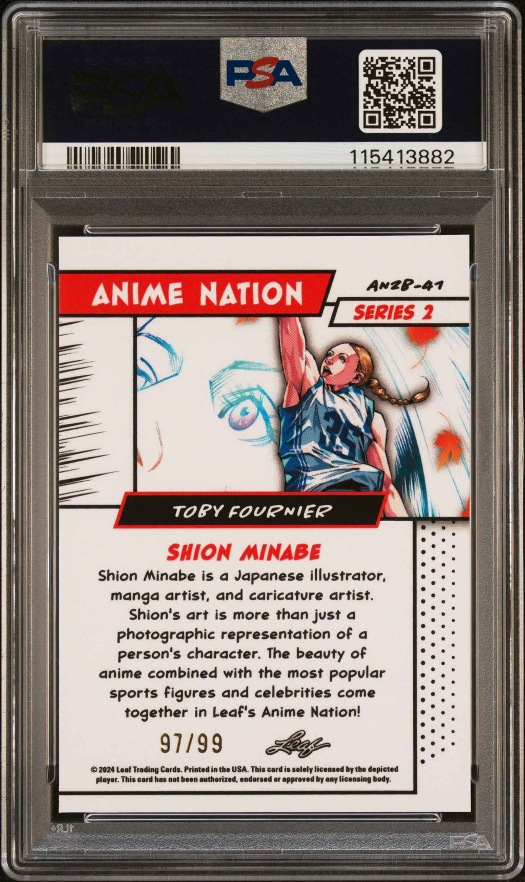 Graded 2025 Leaf Web Exclusives Toby Fournier #41 Anime Nation Series 2 /99 Basketball Card PSA 8 Near Mint