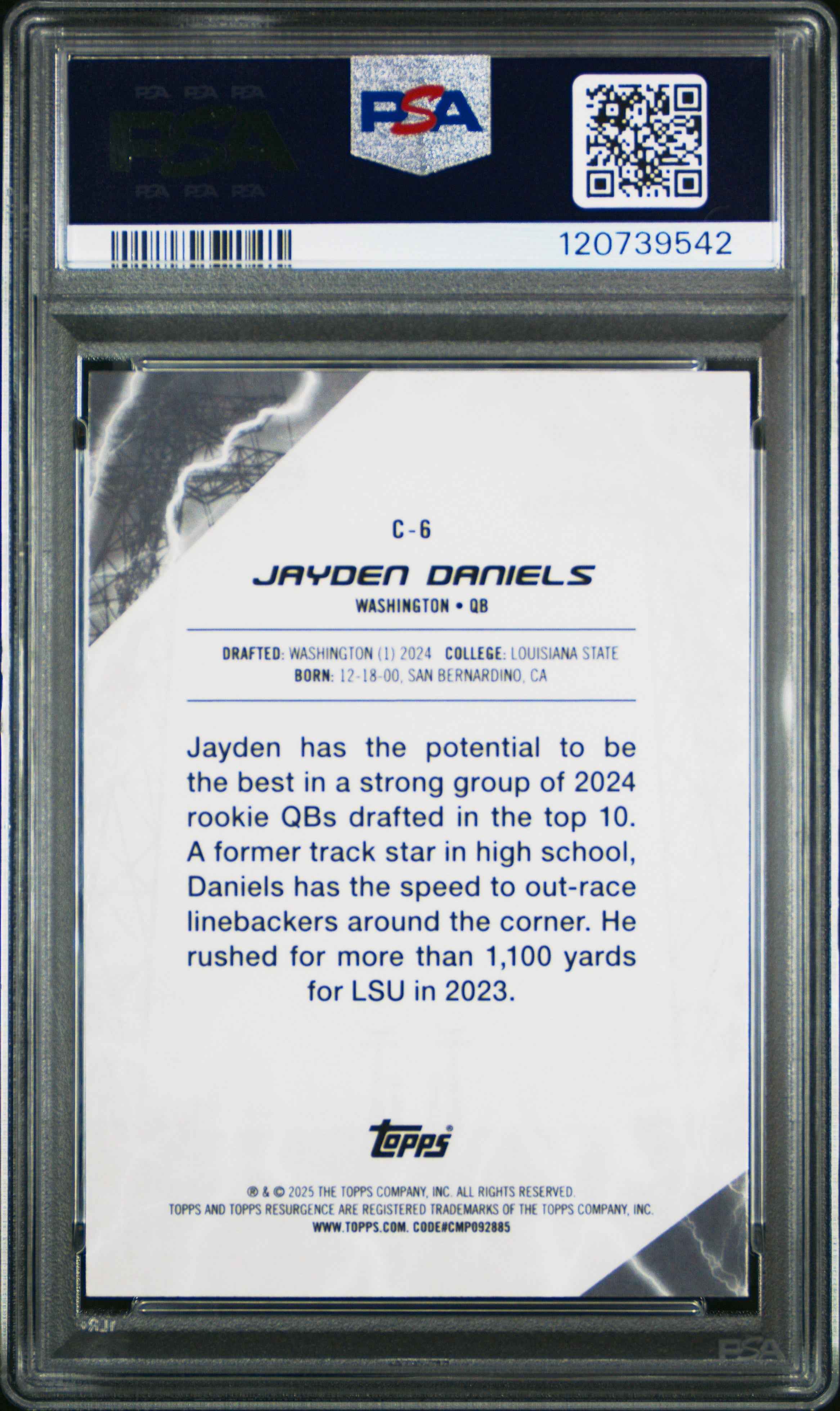 Graded 2024 Topps Resurgence Jayden Daniels #C6 Conductors Rookie RC Football Card PSA 10 Gem Mint
