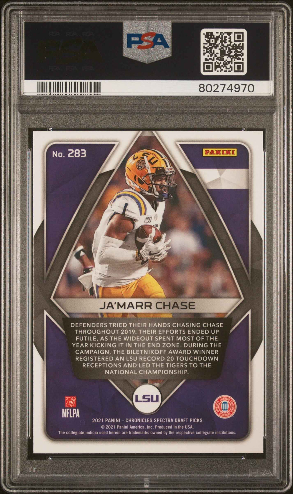 Graded 2021 Panini Chronicles Draft Picks Ja'Marr Chase #283 Rookie RC Football Card PSA 10 Gem Mint