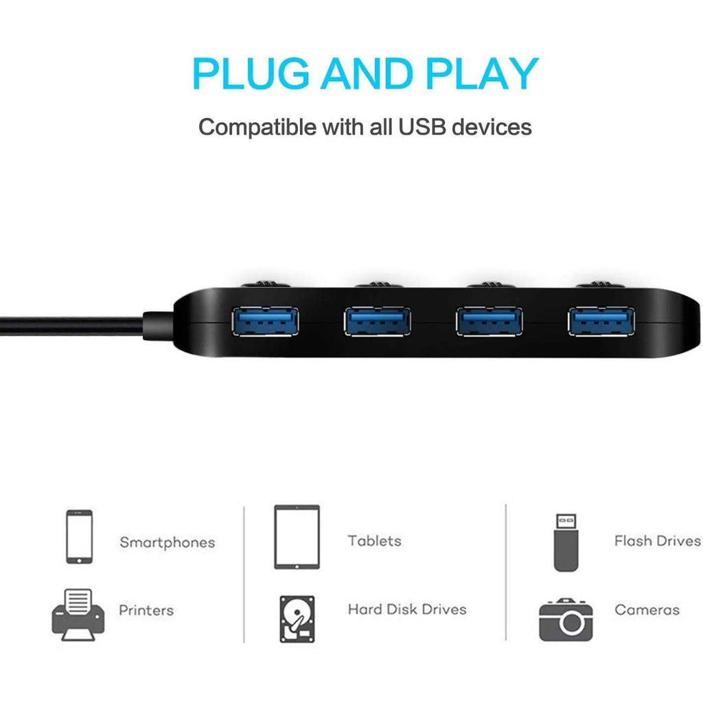 APANAGE 4-Port Powered USB 3.0 Hub Splitter