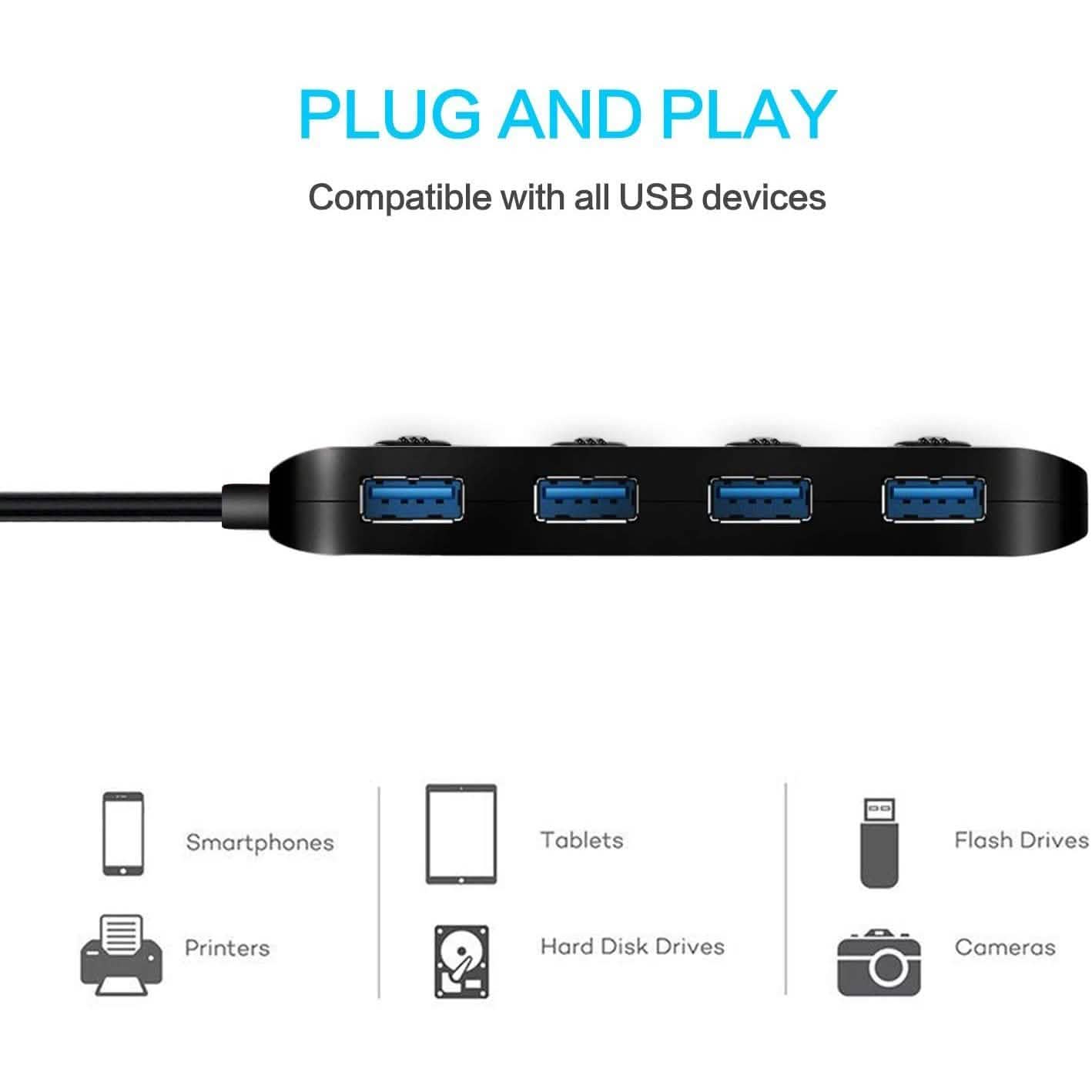 APANAGE 4-Port Powered USB 3.0 Hub Splitter