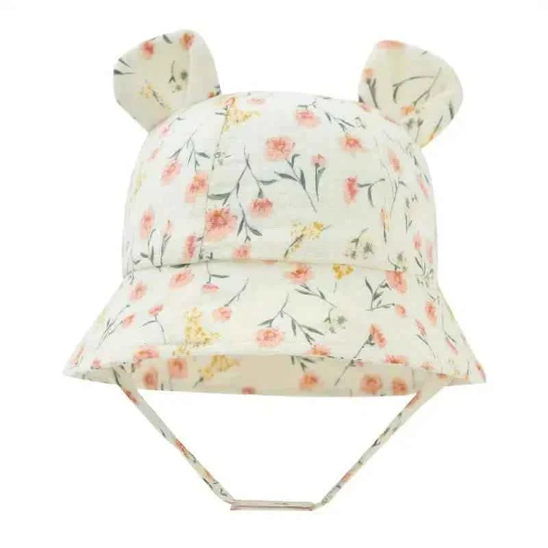 Baby Summer Beach Adjustable Bucket Cute Cotton Hat with Ears