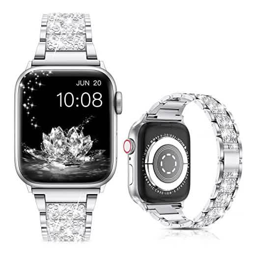 Diamond Rhinestone Stainless Steel Metal Wristband Strap