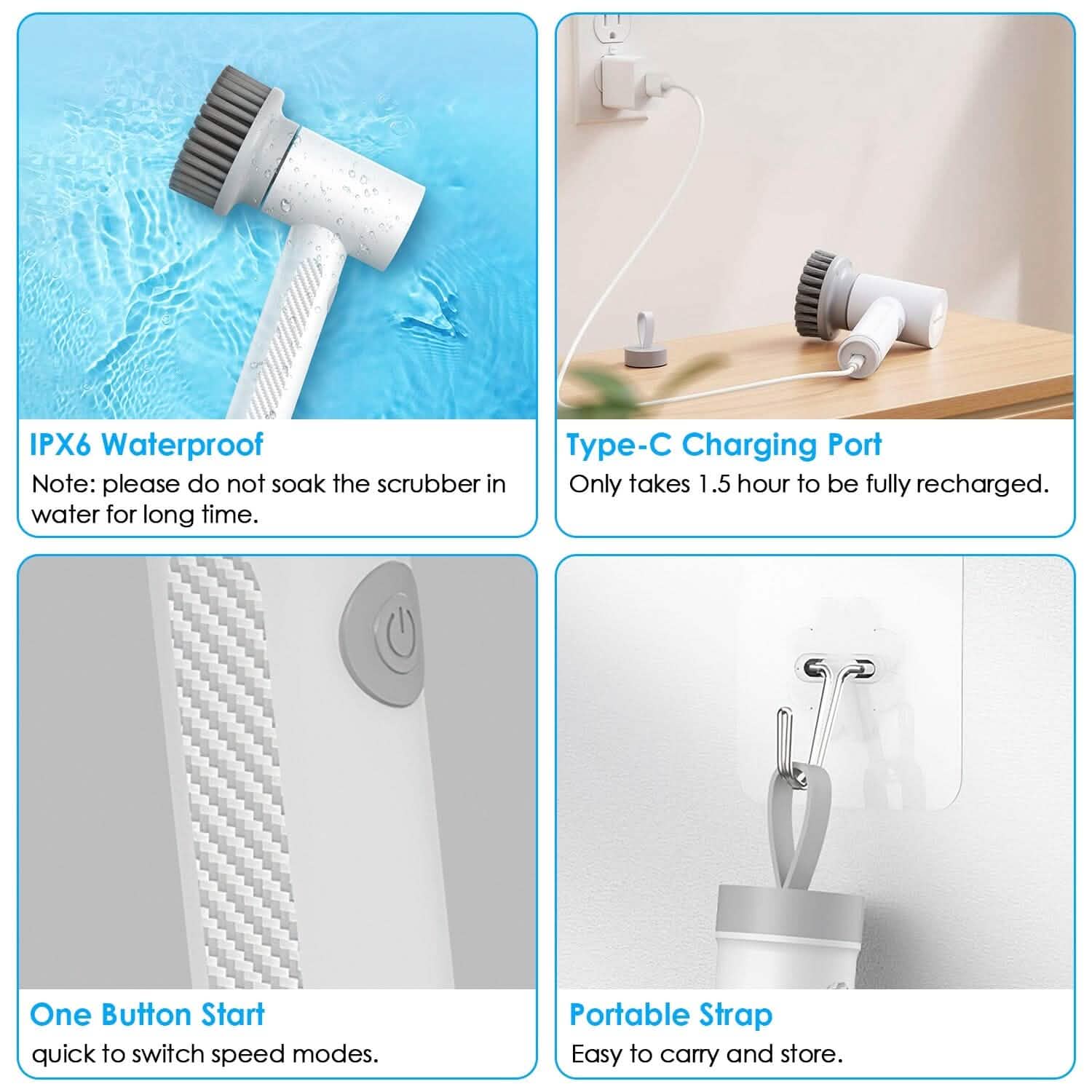 Electric Handheld Spin Scrubber Cordless Cleaning Brush with 2 Rotating Speeds