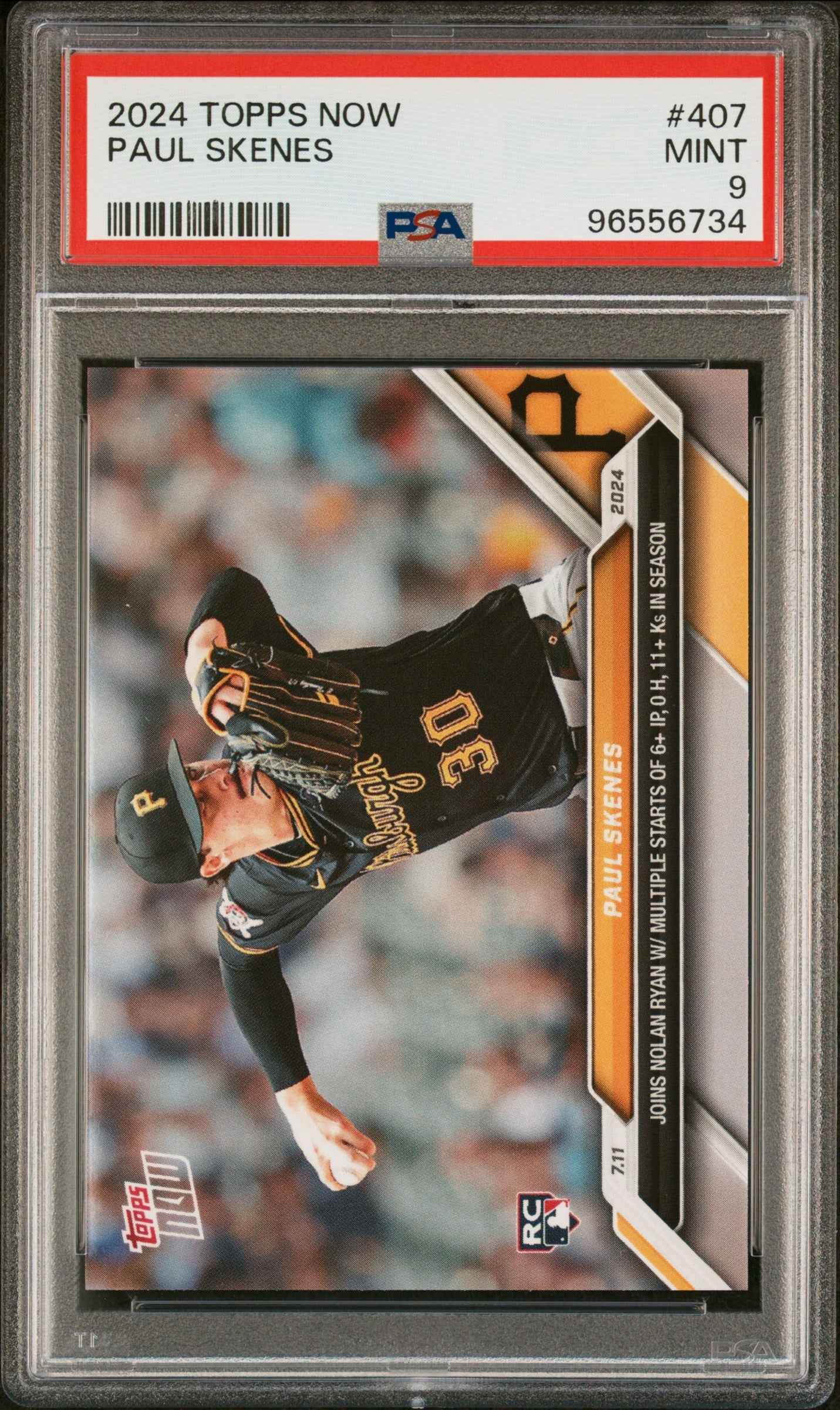 Graded 2024 Topps Now Paul Skenes #407 Rookie RC Baseball Card PSA 9 Mint