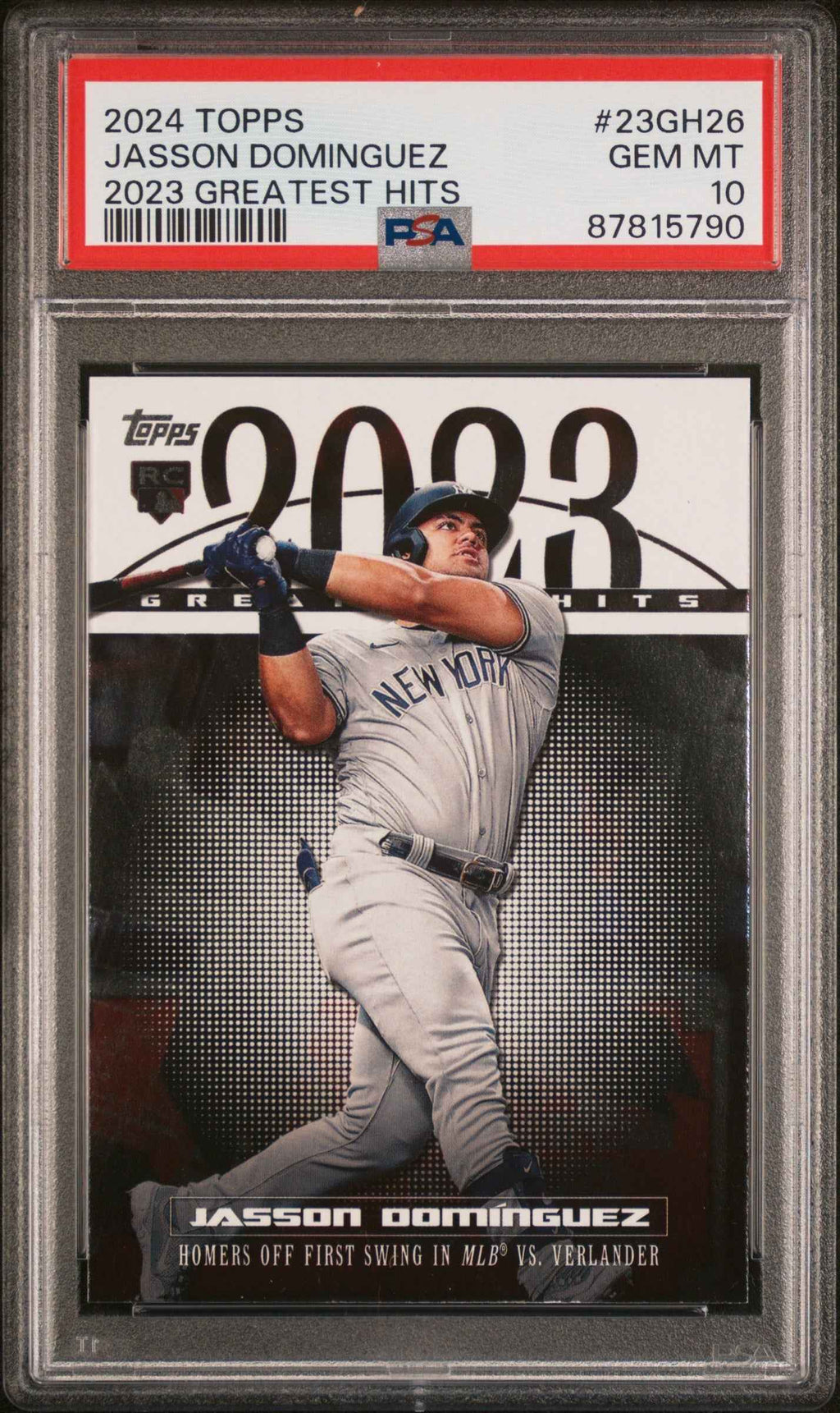 Graded 2024 Topps Jasson Dominguez #23GH26 2023 Greatest Hits Rookie RC Baseball Card PSA 10 Gem Mint