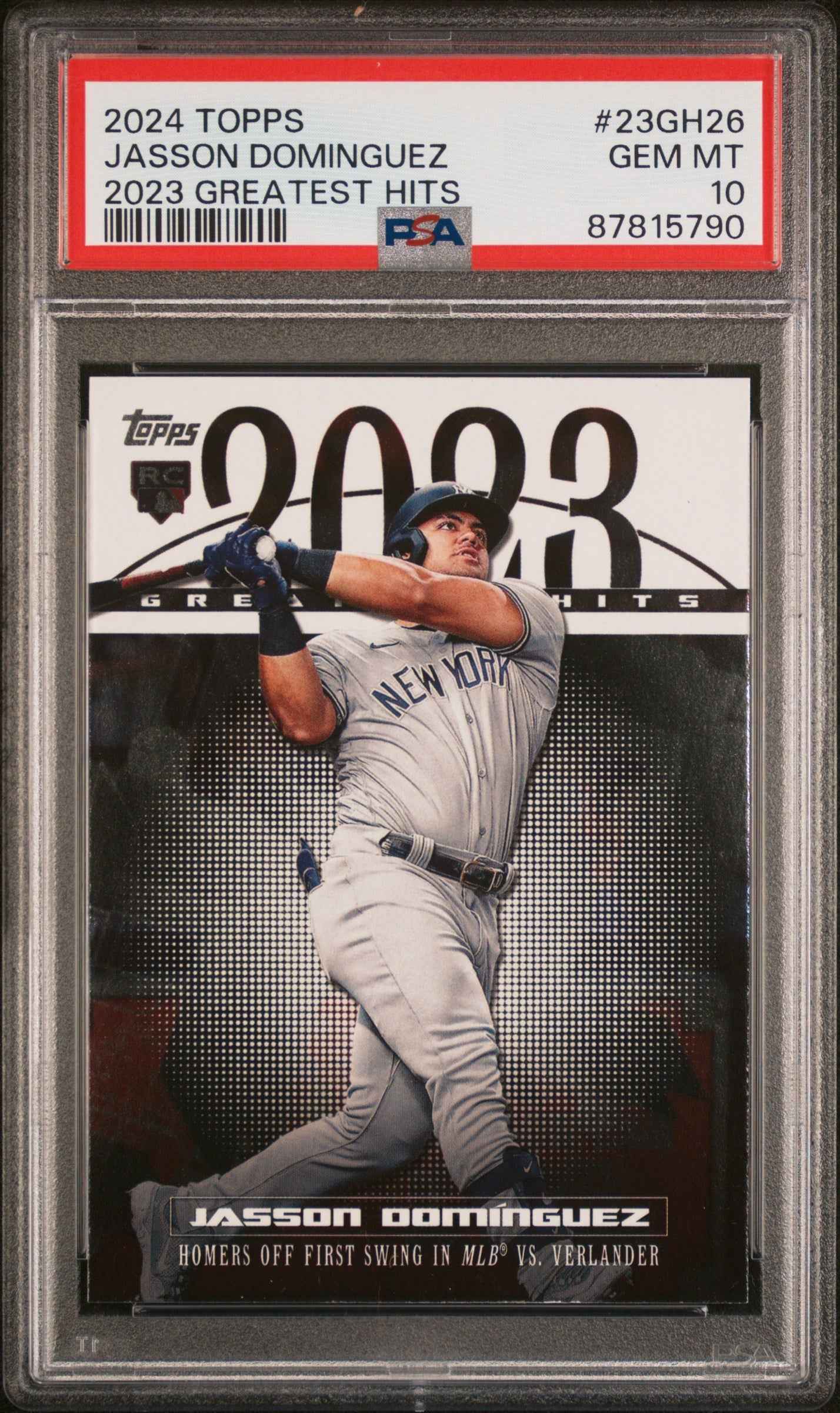 Graded 2024 Topps Jasson Dominguez #23GH26 2023 Greatest Hits Rookie RC Baseball Card PSA 10 Gem Mint