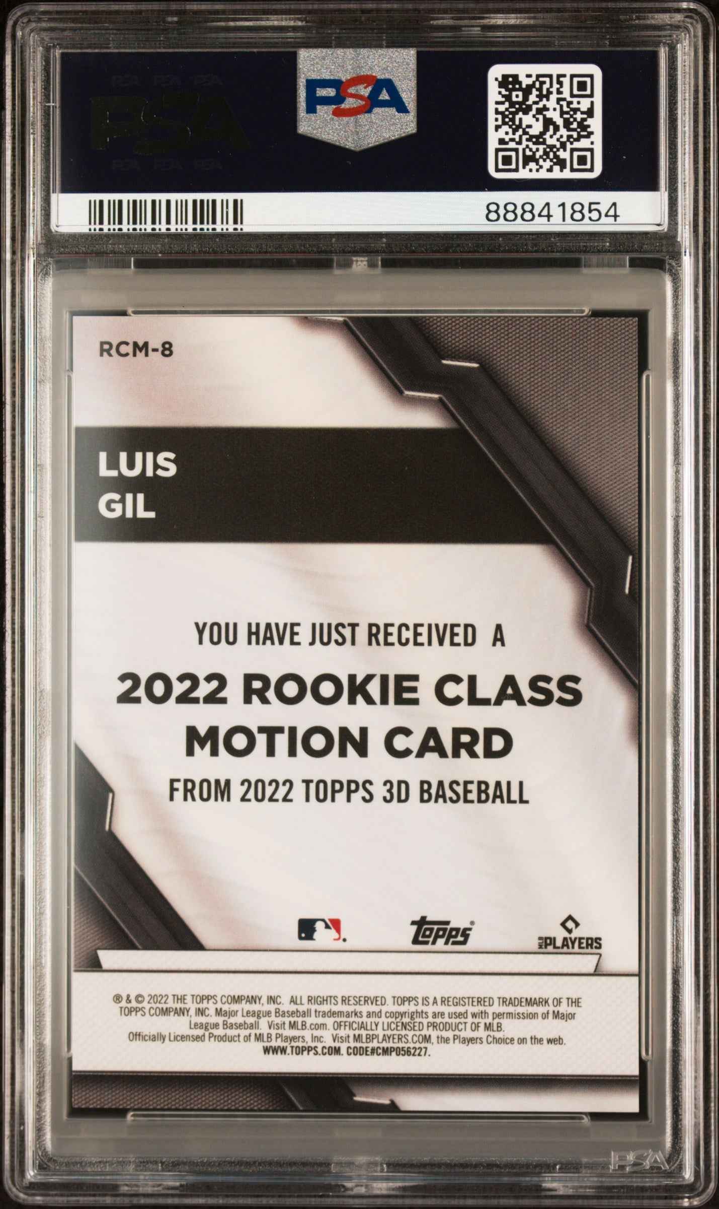 Graded 2022 Topps 3D Luis Gil #RCM8 2022 Rookie Class Motion Rookie RC Baseball Card PSA 10 Gem Mint