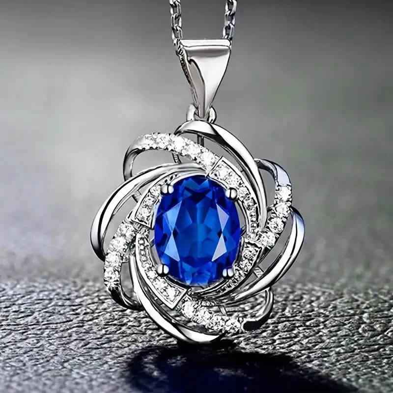 Glass Faux Gemstone Elegant Spiral Flower Pendant Necklace