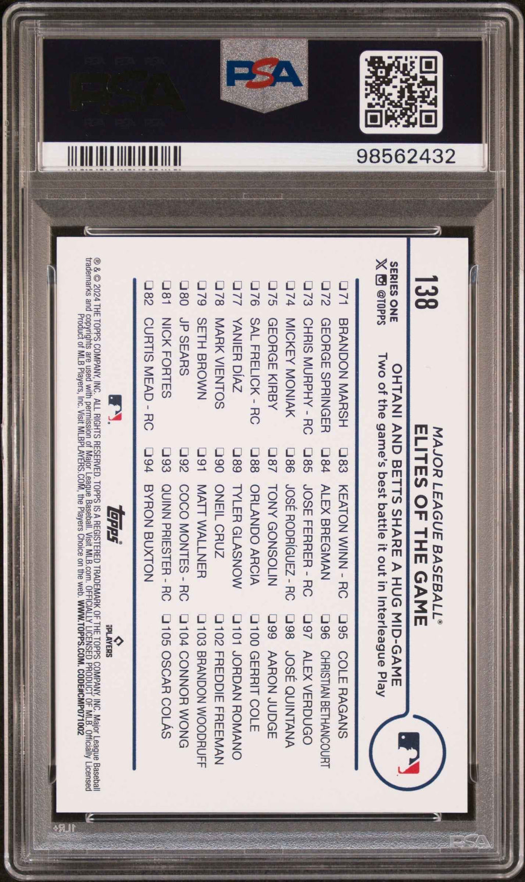 Graded 2024 Topps Monty Shohei Ohtani/Mookie Betts #138 All Star Game Exclusive Baseball Card PSA 10 Gem Mint