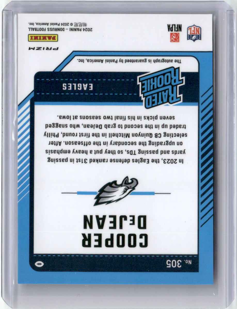 2024 Panini Donruss Optic Prizm Cooper DeJean #305 Auto Rookie RC Football Card