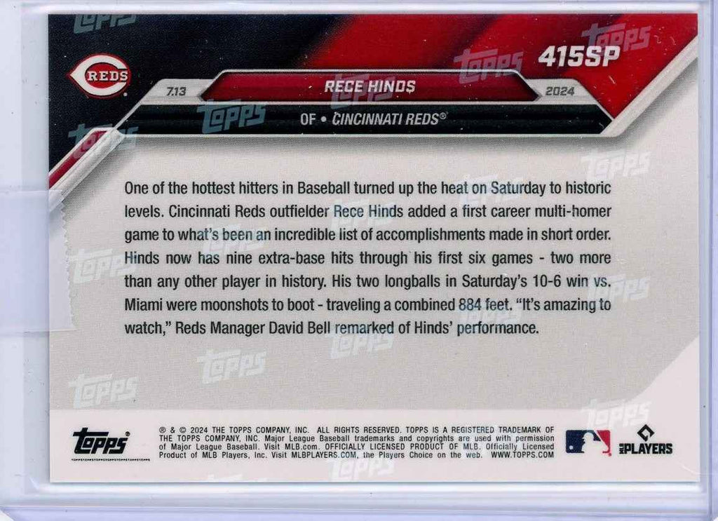 2024 Topps Now Rece Hinds #415SP Rookie RC Baseball Card