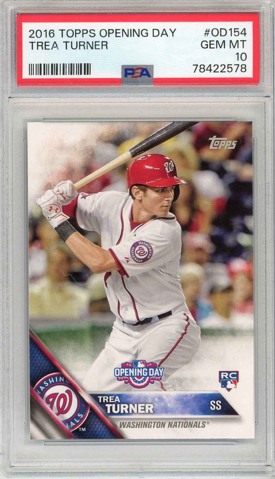 Graded 2016 Topps Opening Day Trea Turner #OD154 Rookie RC Baseball Card PSA 10 Gem Mint