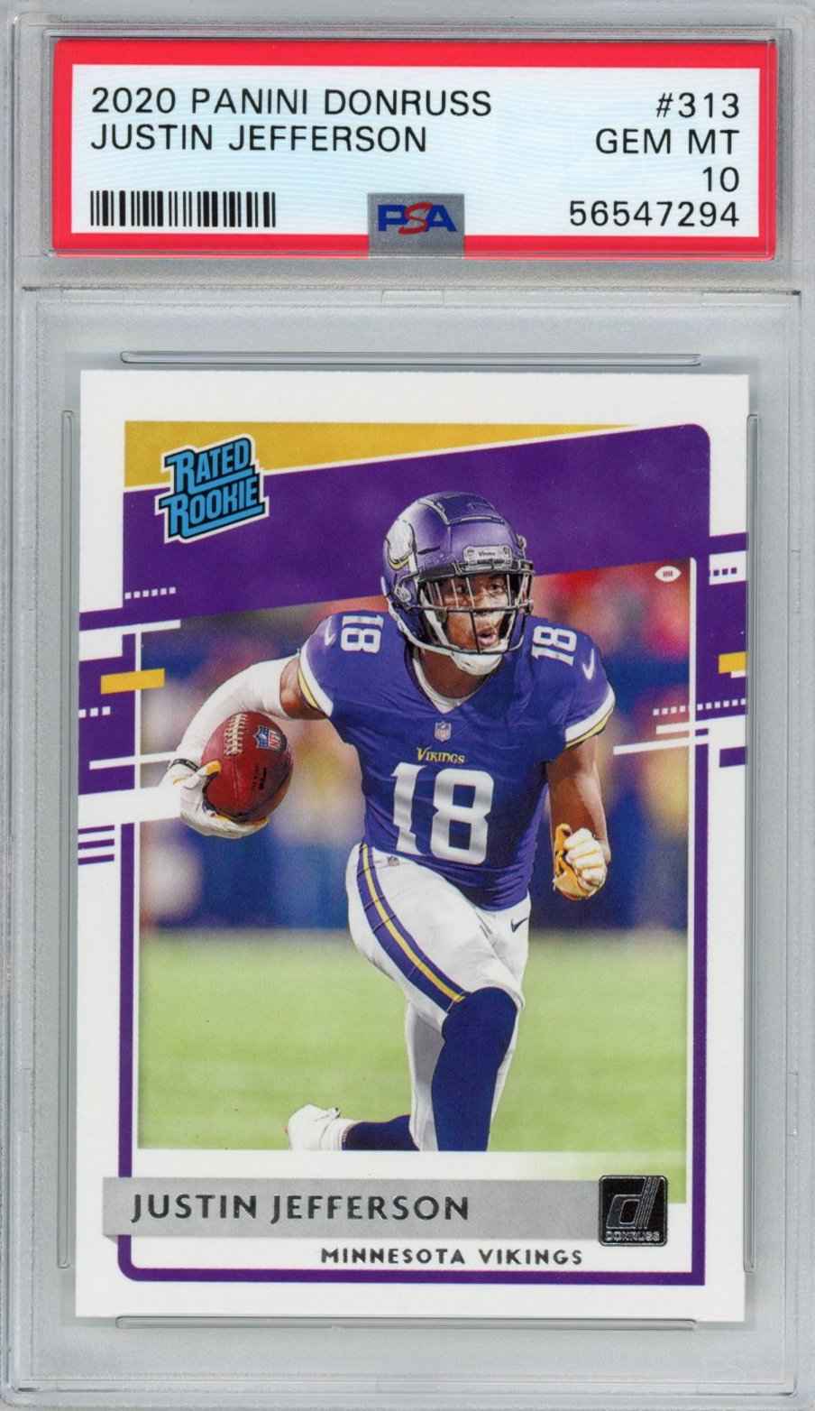 Graded 2020 Panini Donruss Justin Jefferson #313 Rookie RC Football Card PSA 10 Gem Mint