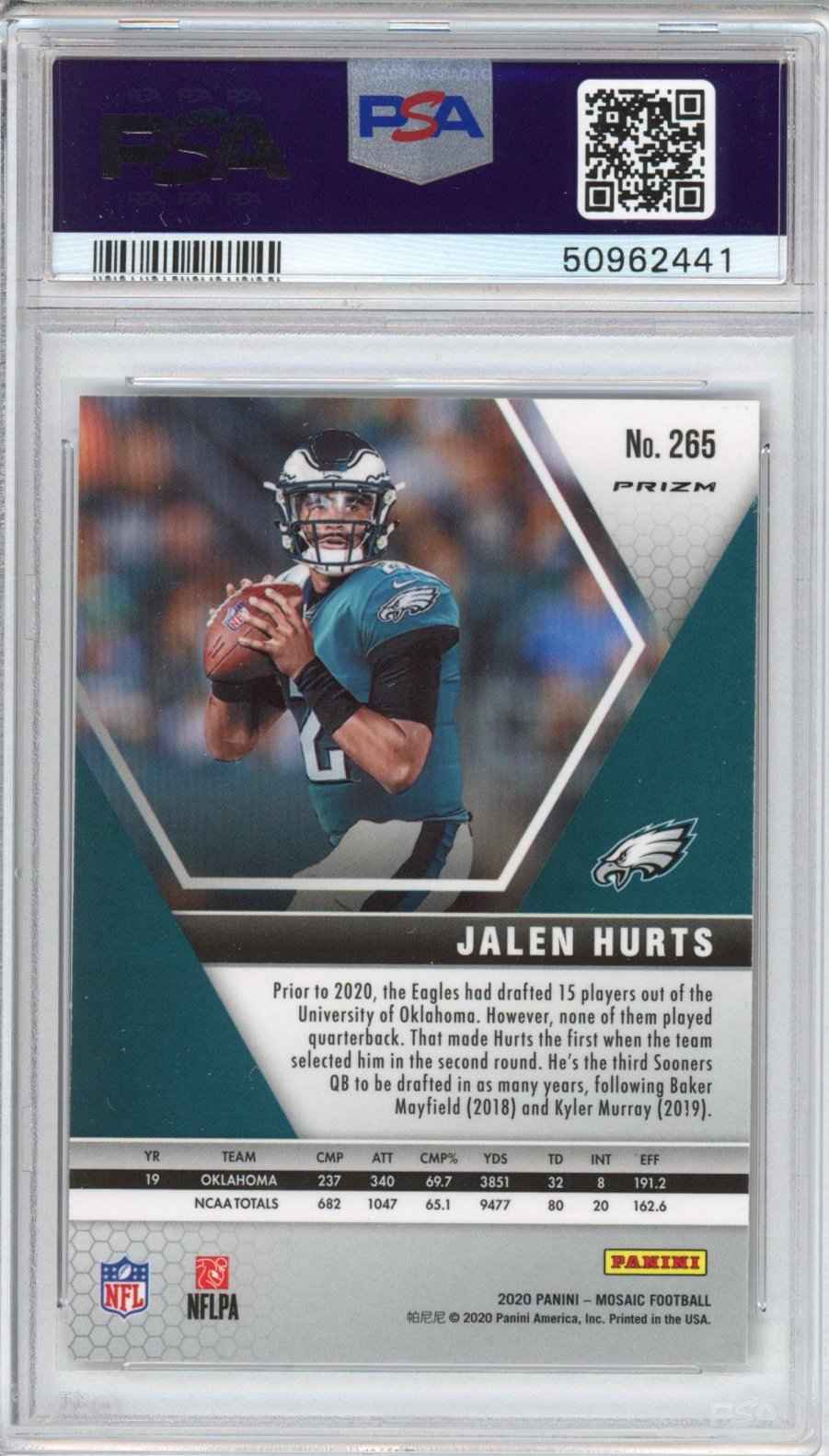 Graded 2020 Panini Mosaic Jalen Hurts #265 Red Rookie RC Football Card PSA 10 Gem Mint