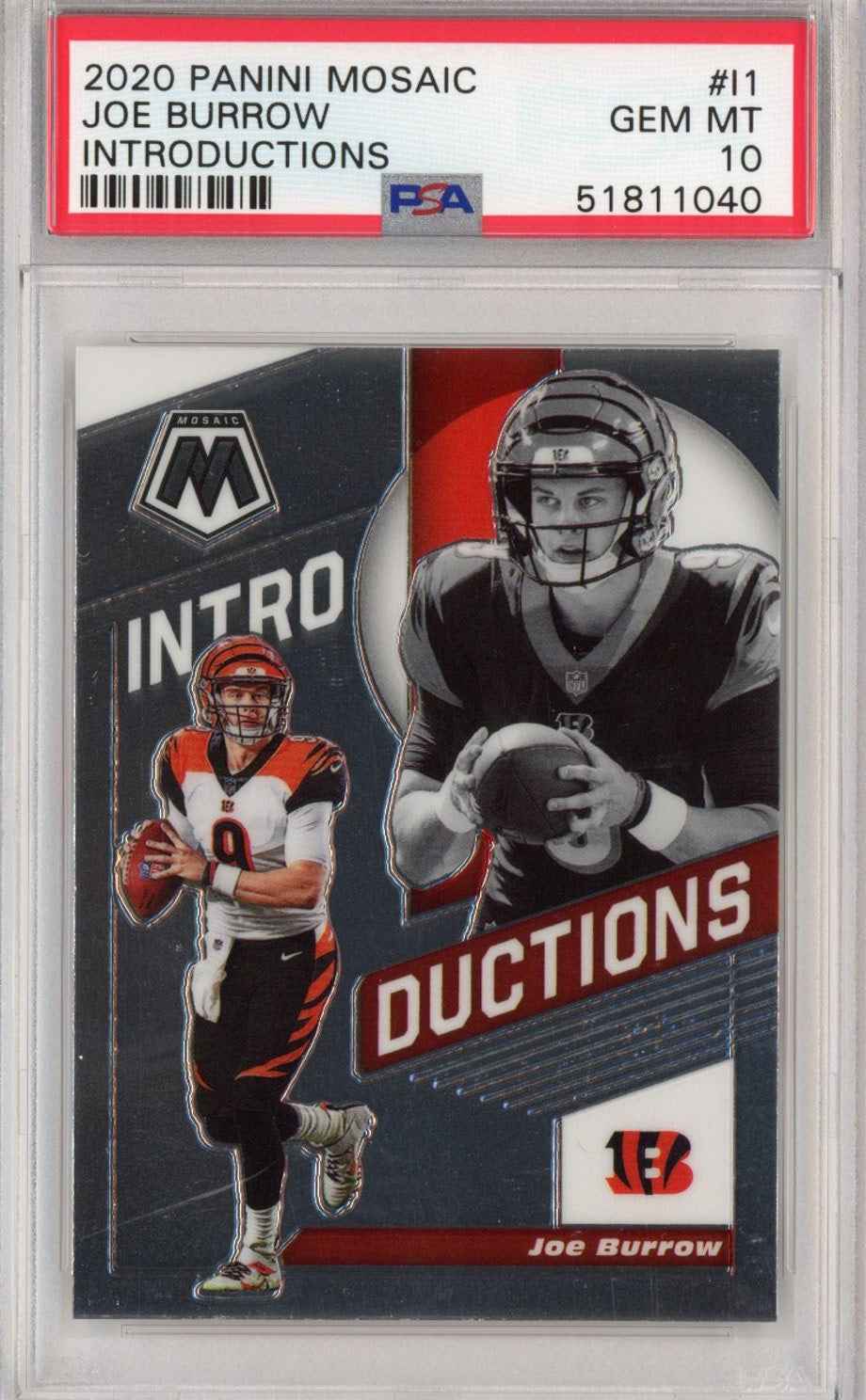 Graded 2020 Panini Mosaic Joe Burrow #I1 Introductions Rookie RC Football Card PSA 10 Gem Mint