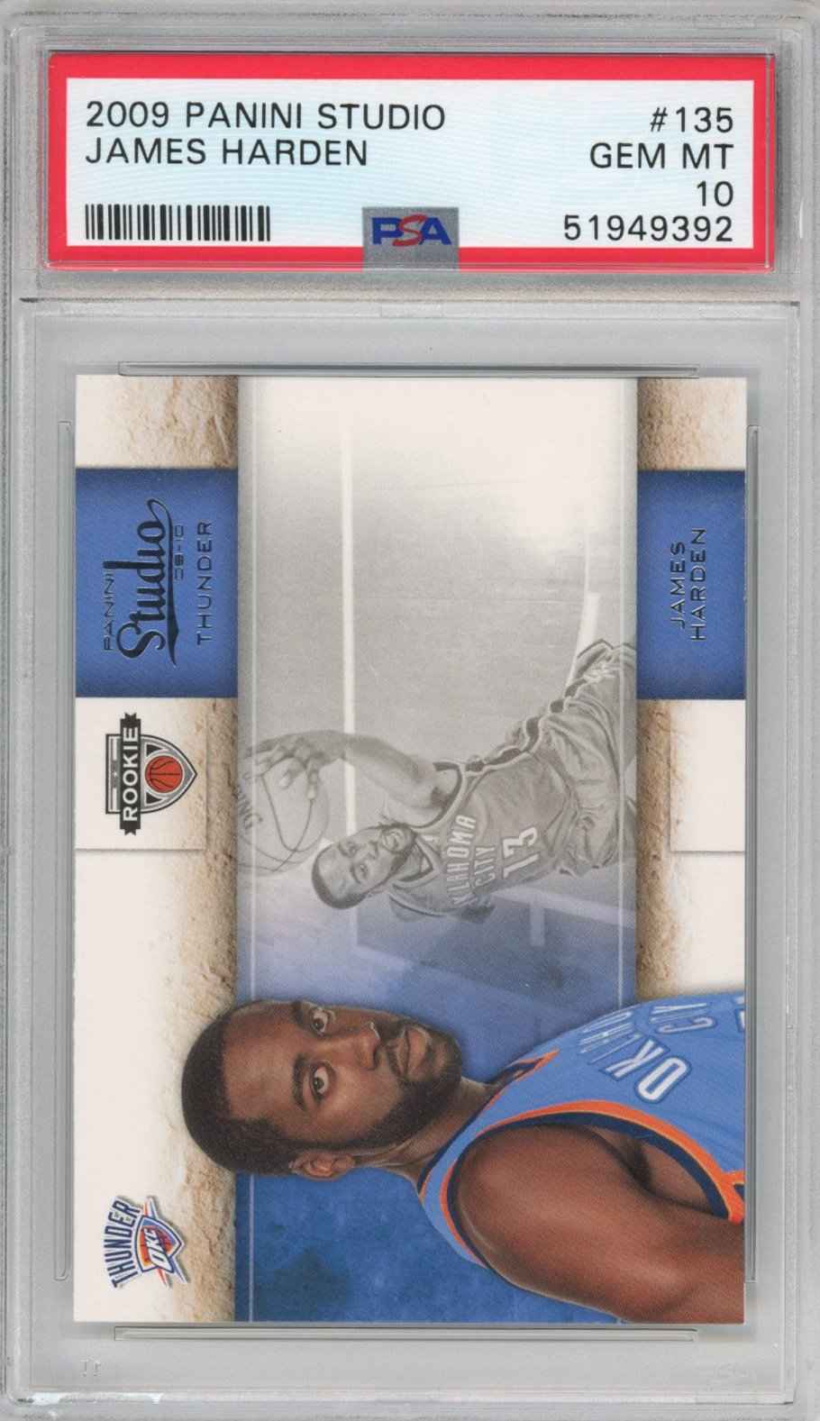 Graded 2009-10 Panini Studio James Harden #135 Rookie RC Basketball Card PSA 10 Gem Mint