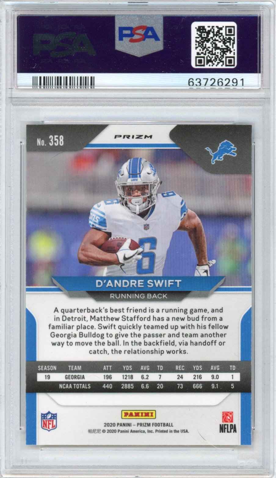 Graded 2020 Panini Prizm D'Andre Swift #358 Red White Blue Rookie RC Football Card PSA 10 Gem Mint