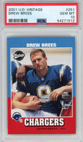 Graded 2001 Upper Deck UD Vintage Drew Brees #251 Rookie RC Football Card PSA 10 Gem Mint