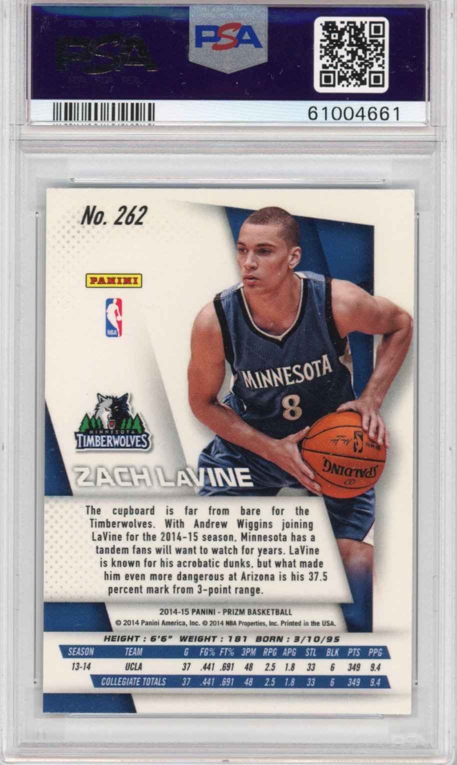 Graded 2014-15 Panini Prizm Zach LaVine #262 Rookie RC Basketball Card PSA 10 Gem Mint