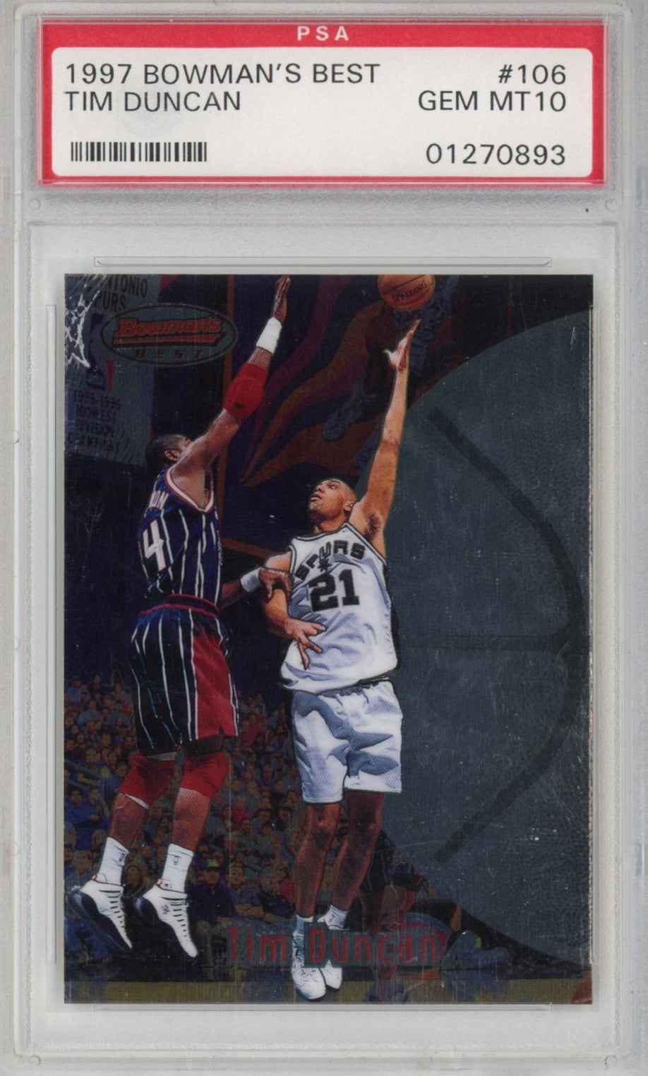 Graded 1997-98 Bowman's Best Tim Duncan #106 Rookie RC Basketball Card PSA 10 Gem Mint