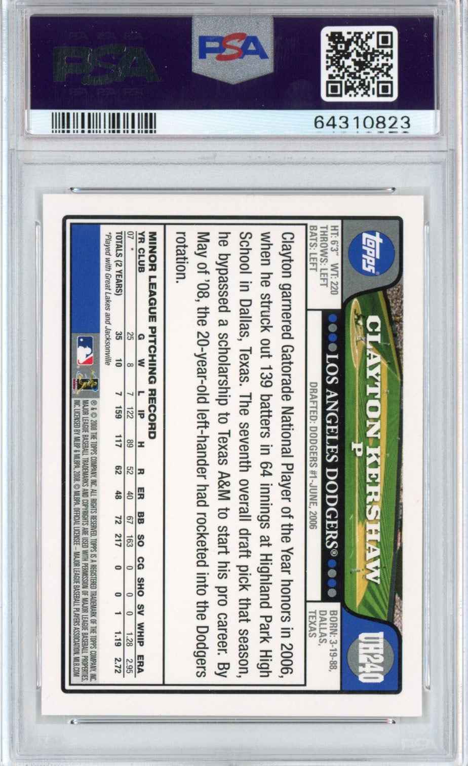 Graded 2008 Topps Update & Highlights Clayton Kershaw #UH240 Rookie RC Baseball Card PSA 9 Mint