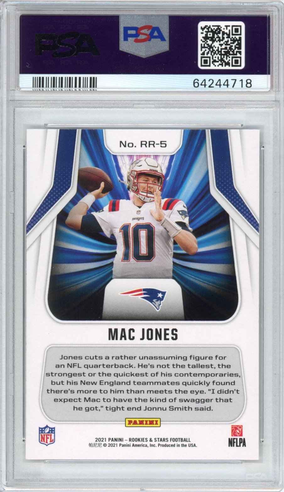 Graded 2021 Panini Rookies & Stars Mac Jones #RR-5 Rookie Rush RC Football Card PSA 10 Gem Mint