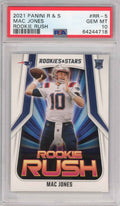 Graded 2021 Panini Rookies & Stars Mac Jones #RR-5 Rookie Rush RC Football Card PSA 10 Gem Mint