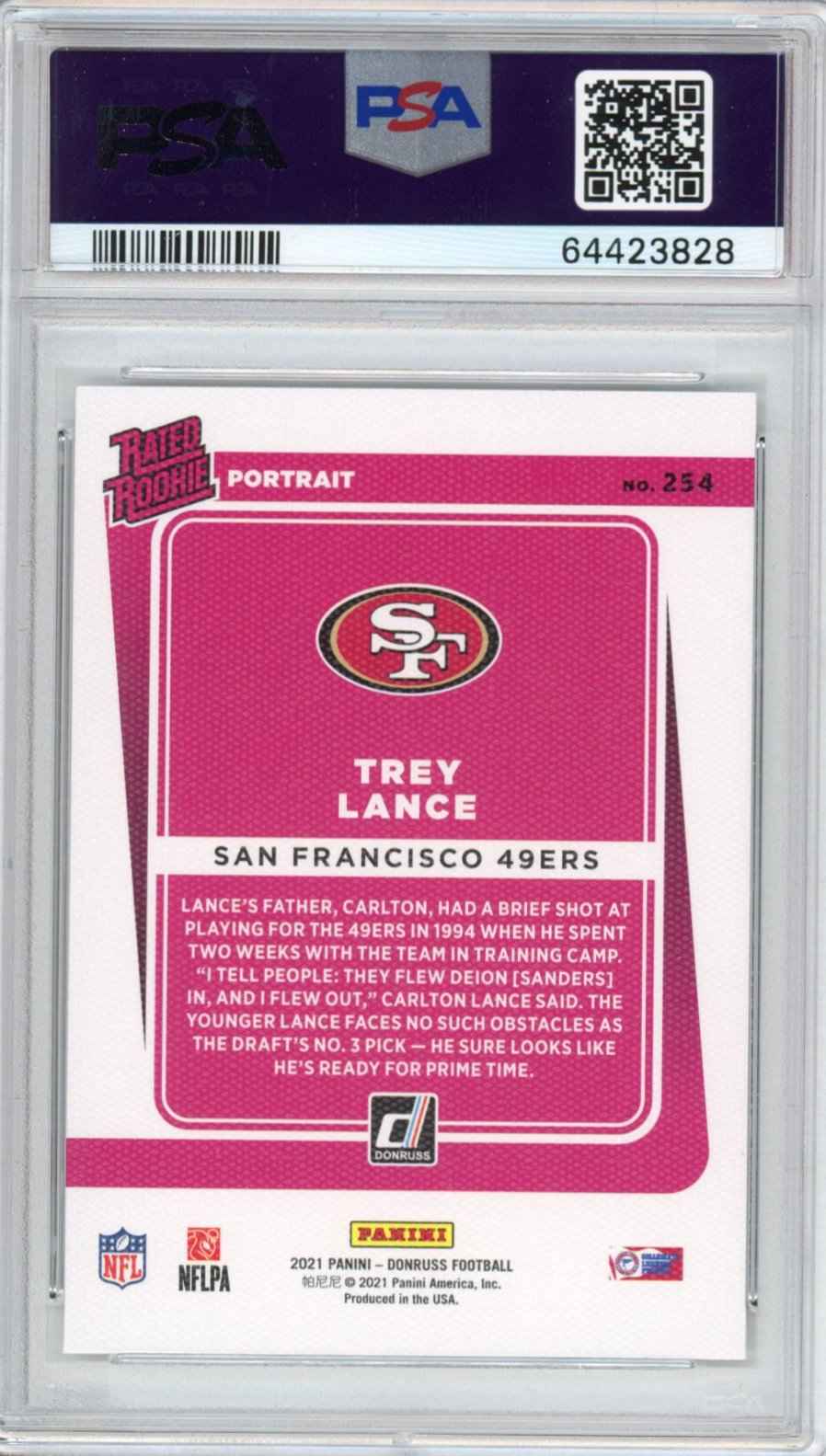 Graded 2021 Panini Donruss Trey Lance #254 Portrait Rated Rookie RC Football Card PSA 10 Gem Mint
