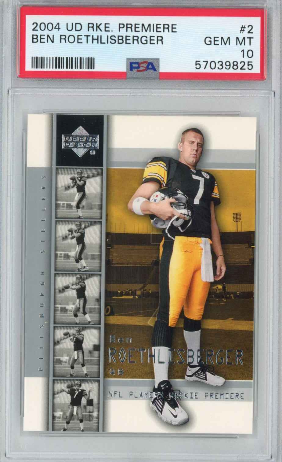 Graded 2004 Upper Deck UD Premiere Ben Roethlisberger #2 Rookie RC Football Card PSA 10 Gem Mint
