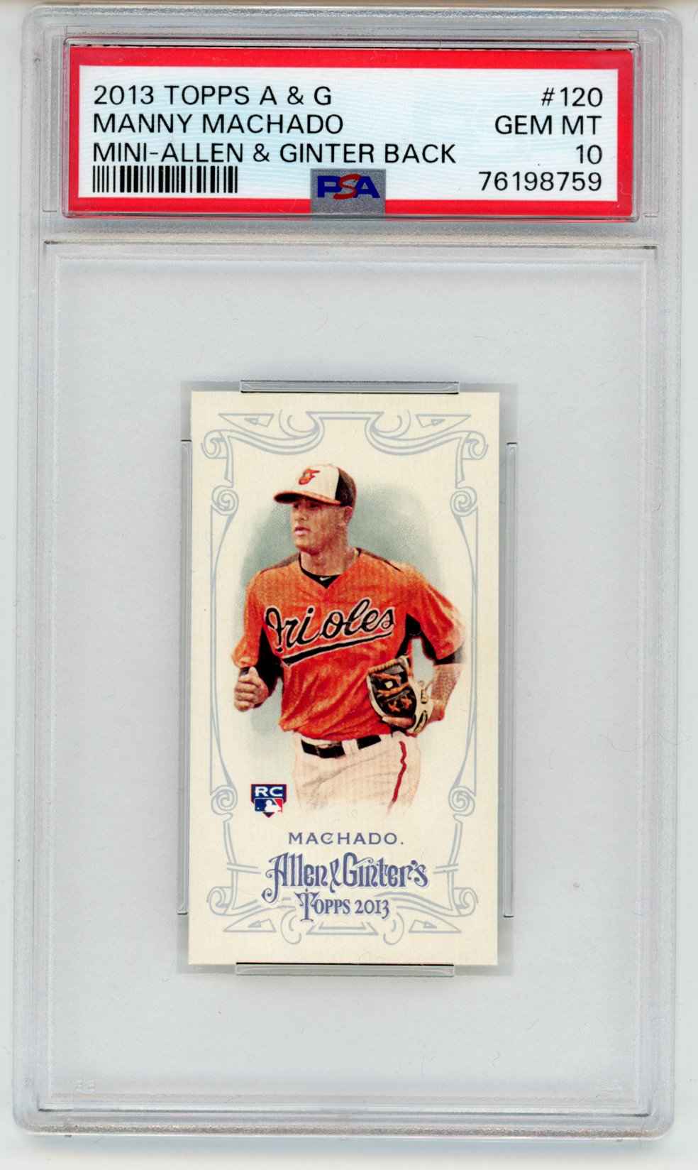 Graded 2013 Topps Mini Allen & Ginter Manny Machado #120 Rookie RC Baseball Card PSA 10 Gem Mint