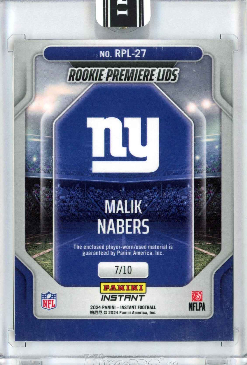 2024 Panini Instant Malik Nabers #RPL-27 Rookie Premiere Lids /10 Rookie RC Football Card