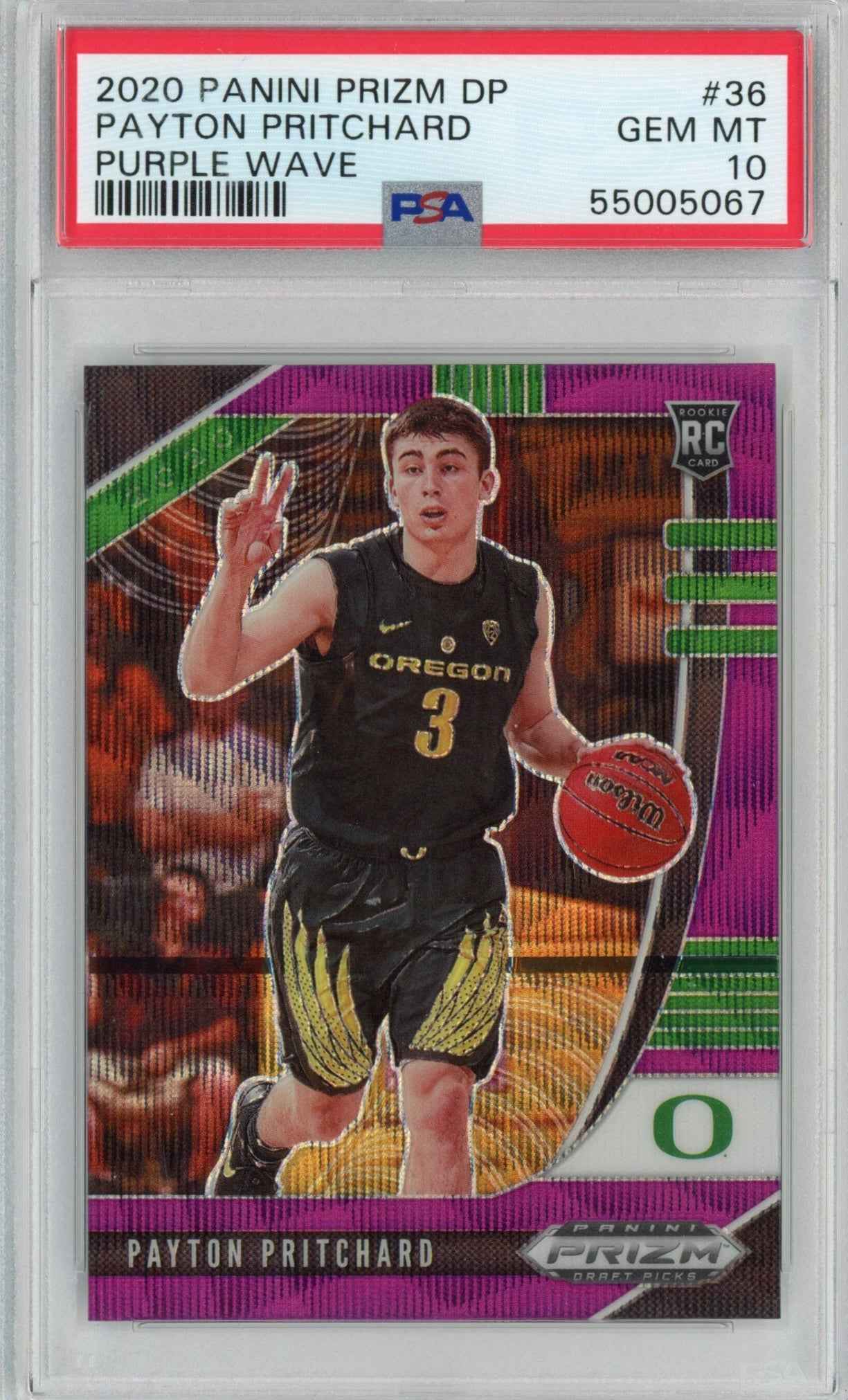 Graded 2020 Panini Prizm Draft Picks Payton Pritchard #36 Purple Wave Rookie RC Basketball Card PSA 10 Gem Mint